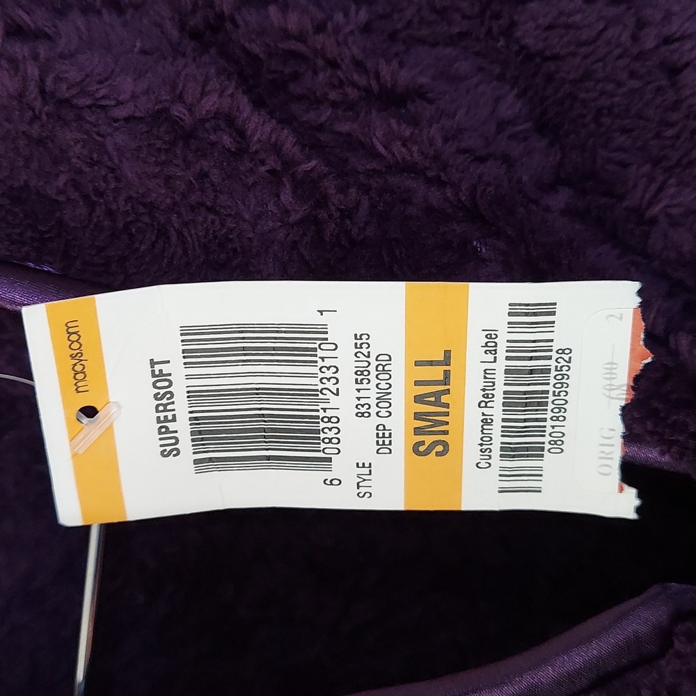 NWT Plush Robe Cozy Ladies Charter Club Zip Up Deep Purple Small Super Soft - Picture 3 of 10